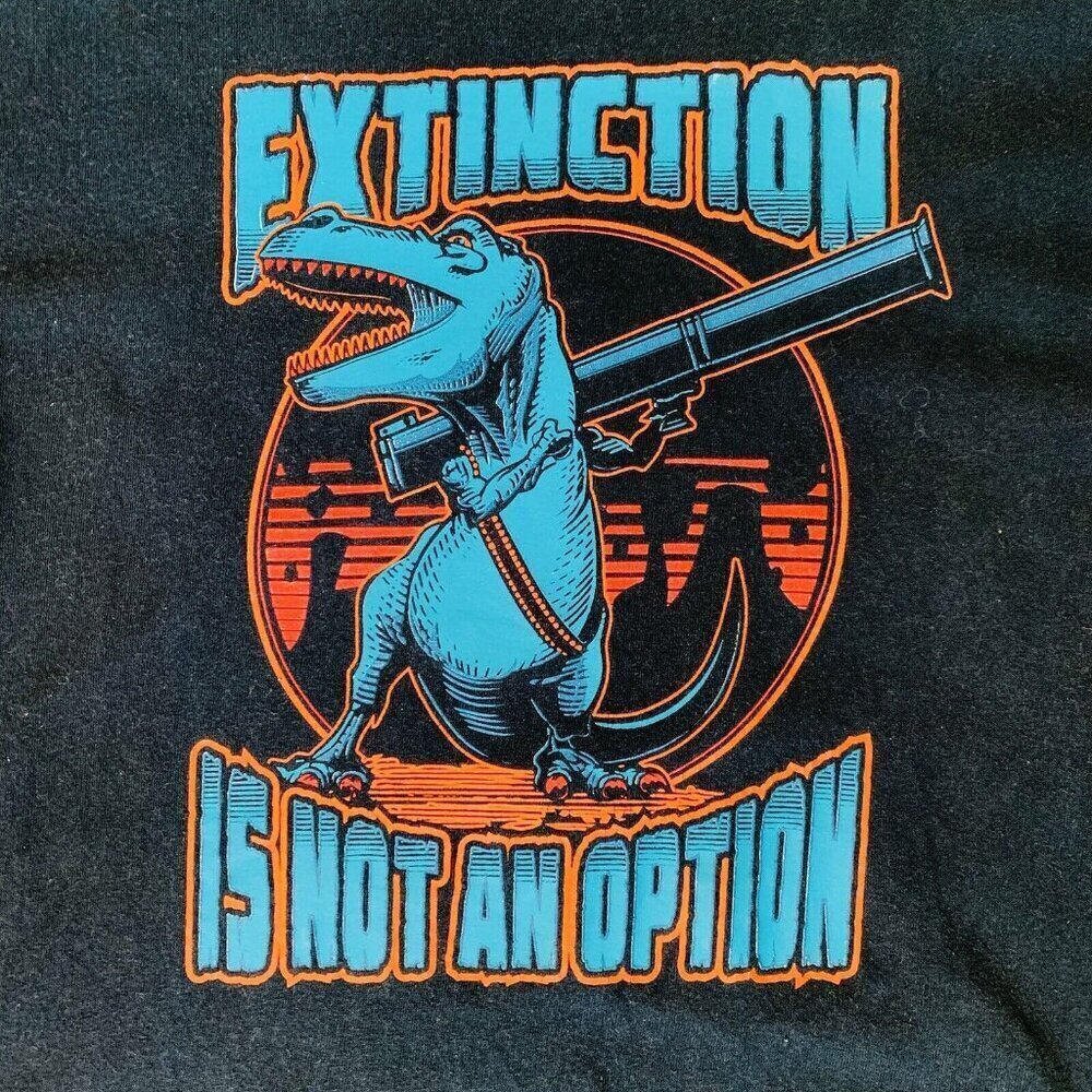 Think Geek T Shirt Mens M Black Dinosaurs Extinction Is Not An Option - Picture 2 of 9